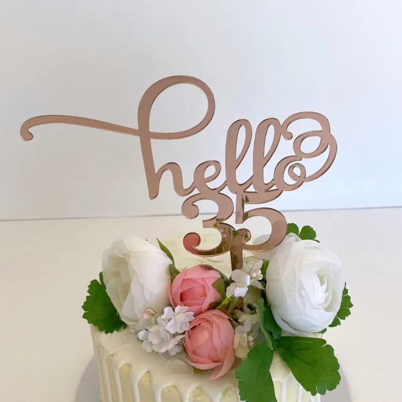 Acrylic Rose Gold 'Hello 35' Birthday Cake Topper