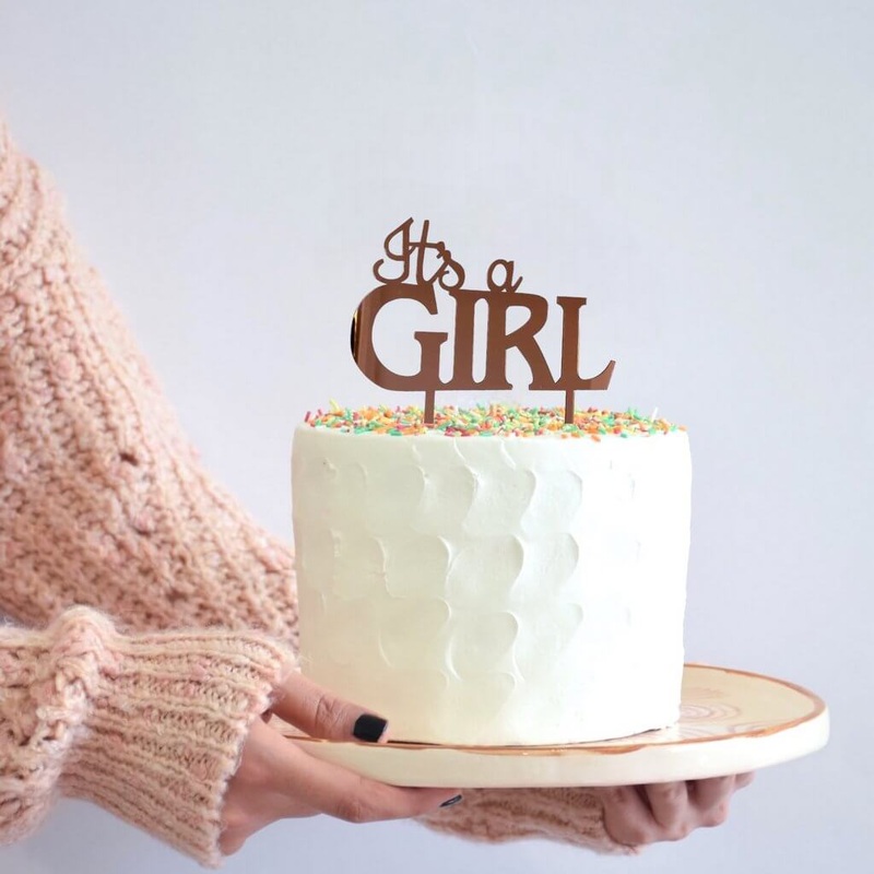 Acrylic Rose Gold 'IT'S A GIRL' Cake Topper