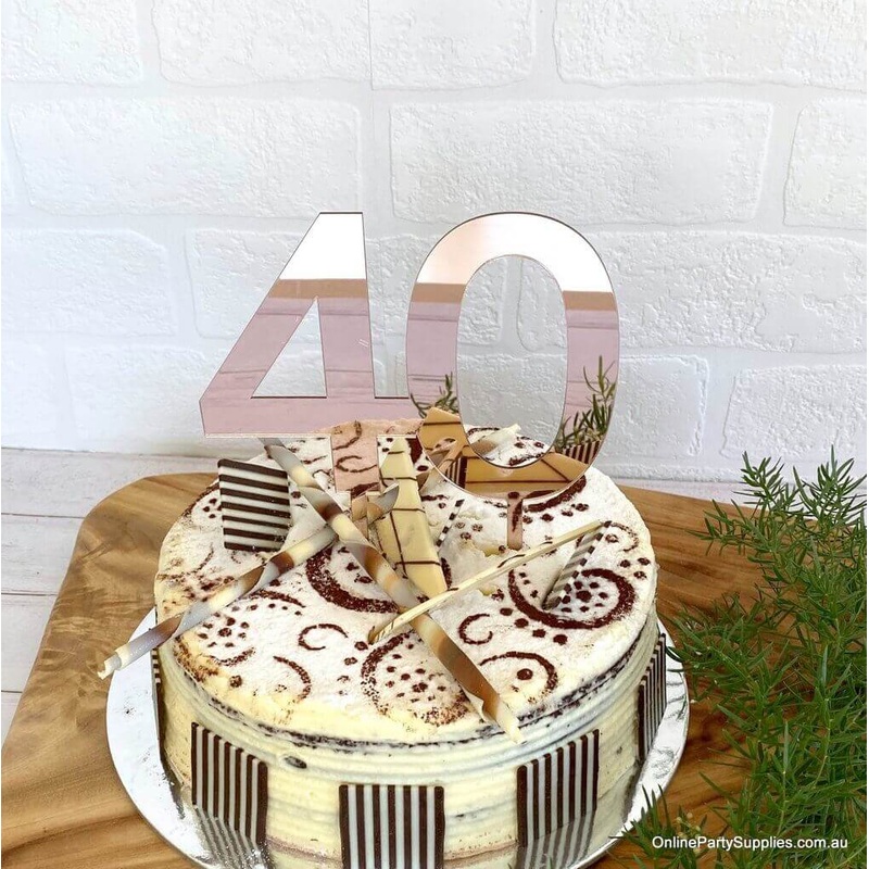 Acrylic Rose Gold Number 40 Age Cake Topper