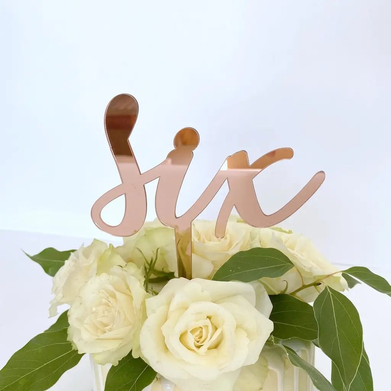 Acrylic Rose Gold 'six' Birthday Cake Topper
