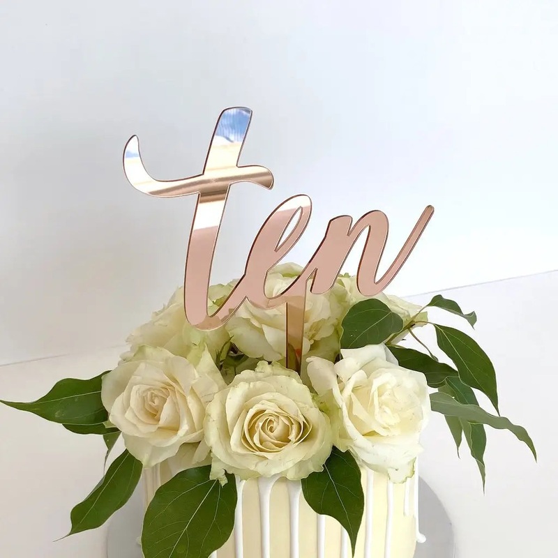 Acrylic Rose Gold 'Ten' 10 Birthday Cake Topper