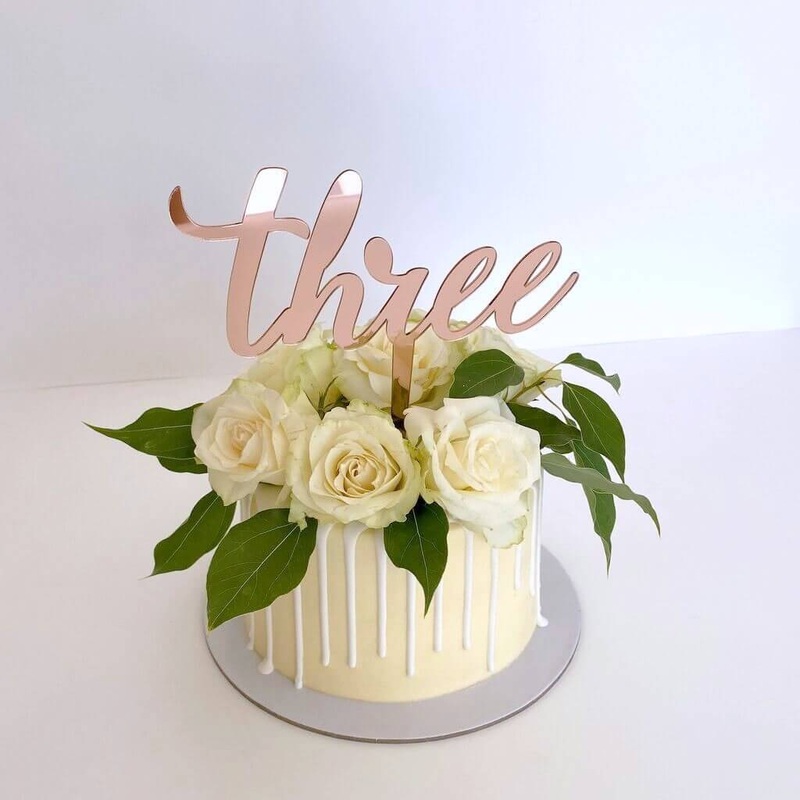 Acrylic Rose Gold 'Three' 3rd Birthday Cake Topper