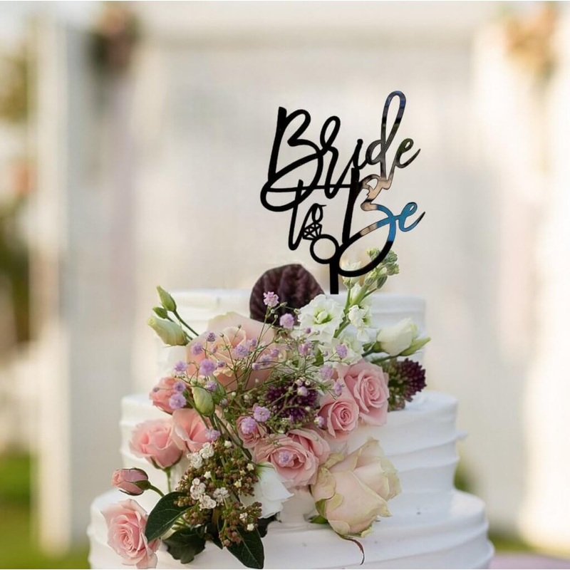 Black Acrylic 'Bride To Be' with Diamond Ring Cake Topper