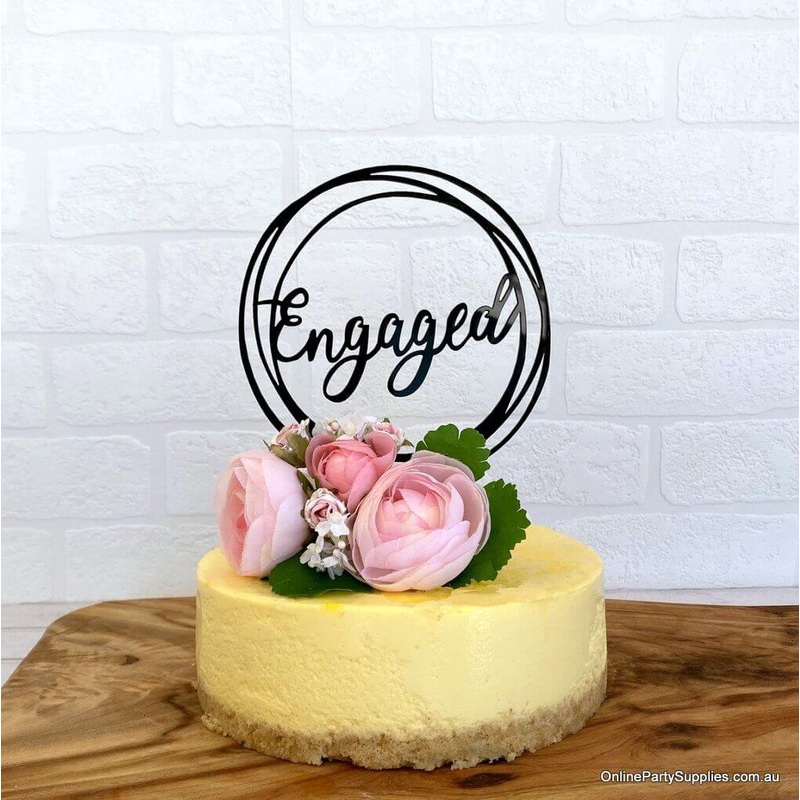Black Acrylic 'Engaged' Geometric Cake Topper