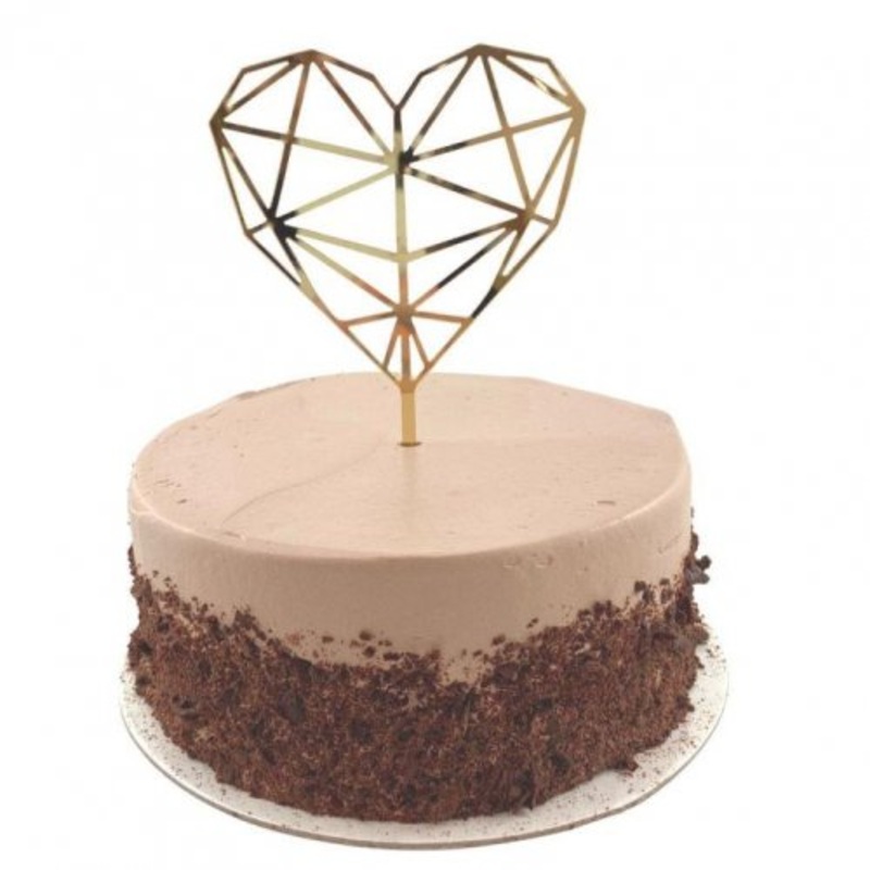 Cake Topper Acrylic 2mm Hex. Heart Gold P1