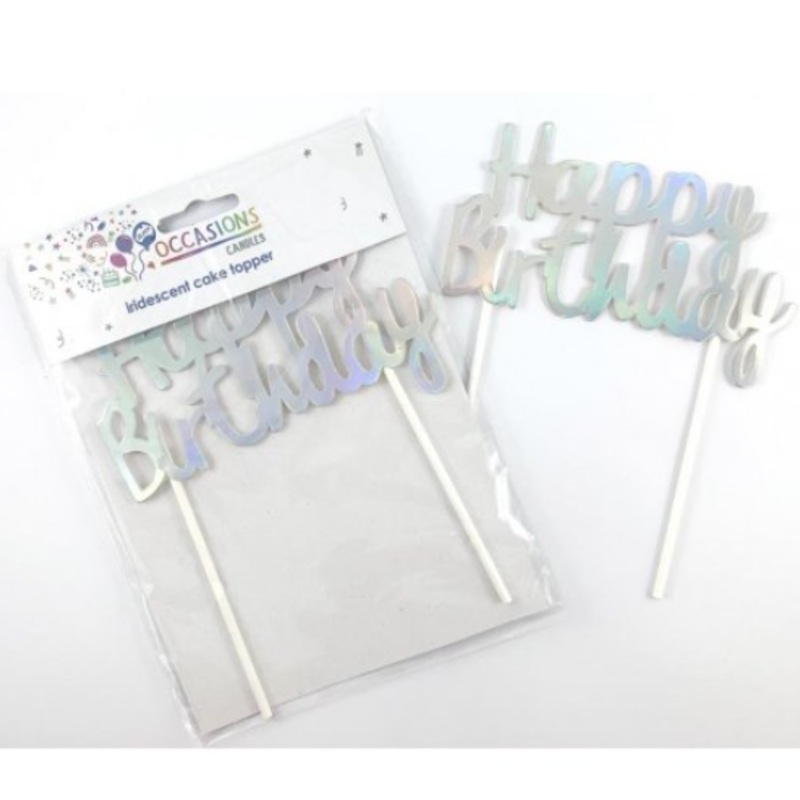 CAKE TOPPER Happy Birthday IRIDESCENT 1pc