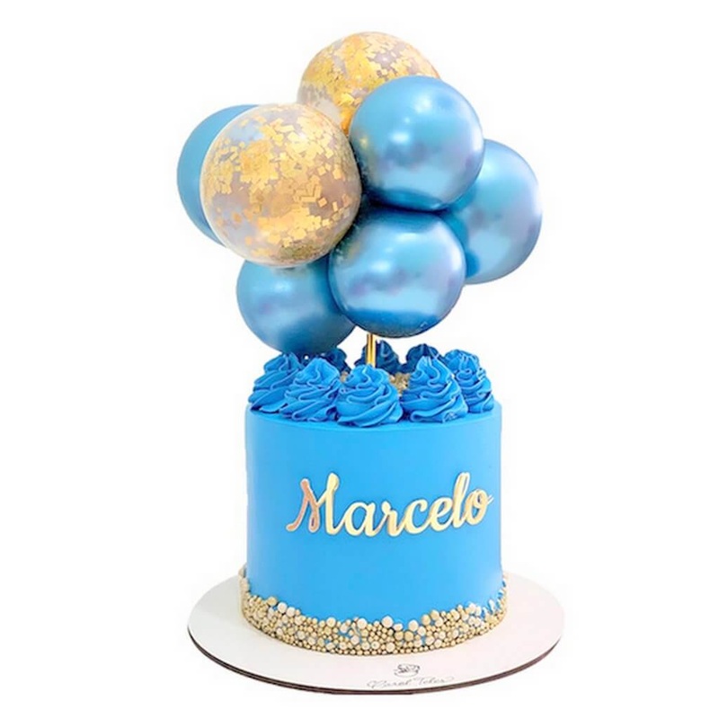Mini Chrome Blue & Gold Confetti Balloon Cake Topper Kit