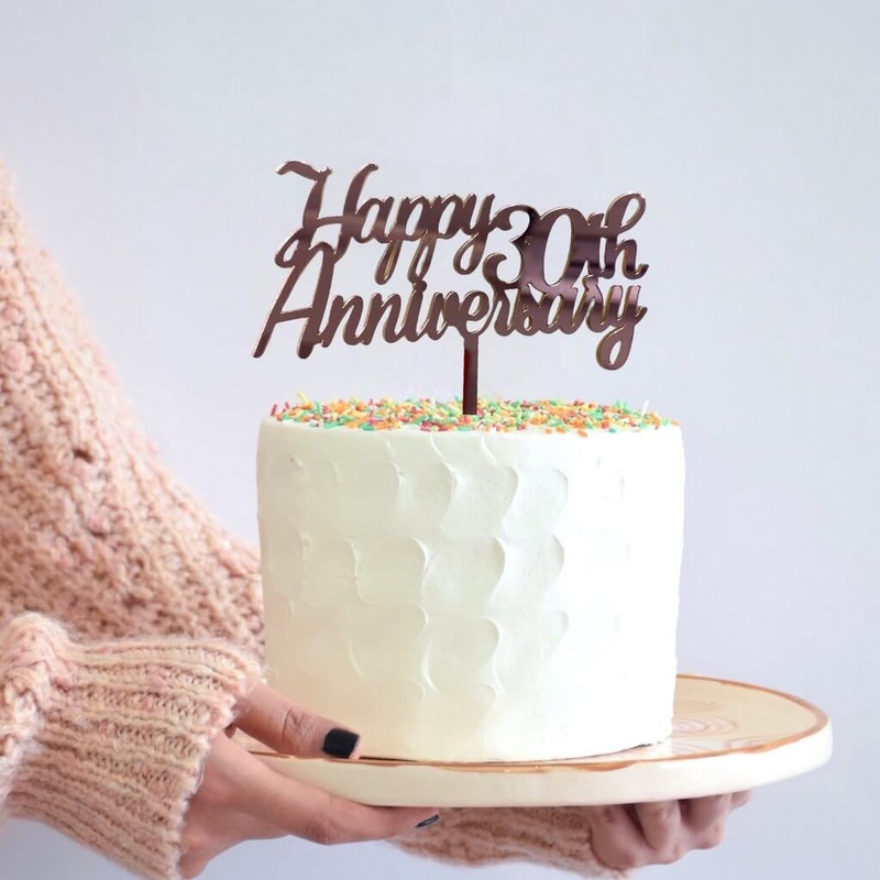 Rose Gold Acrylic 'Happy 30th Anniversary' Cake Topper