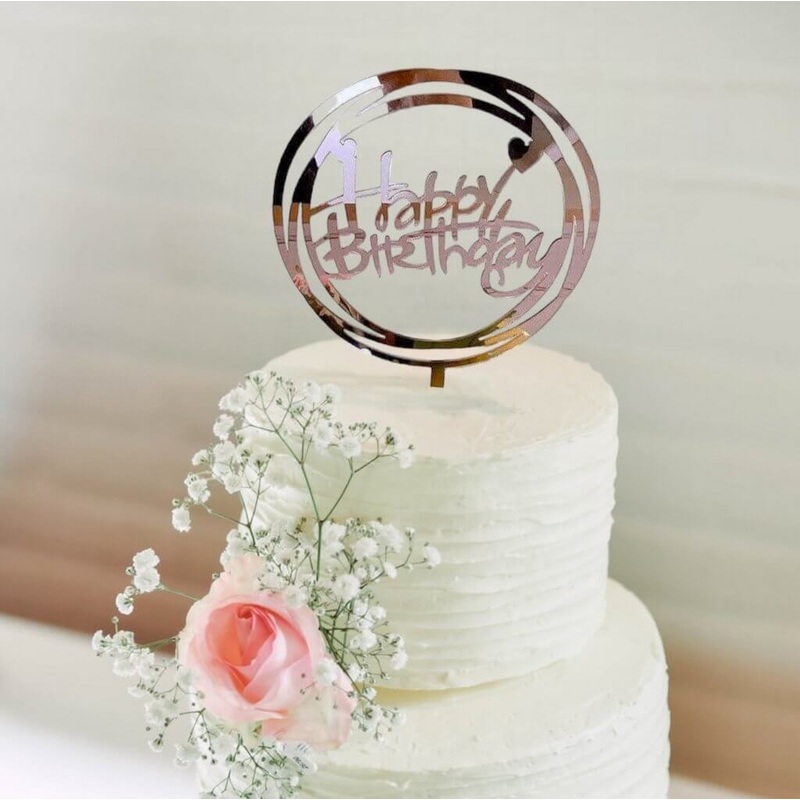 Rose Gold Geometric 'Happy Birthday' Cake Topper