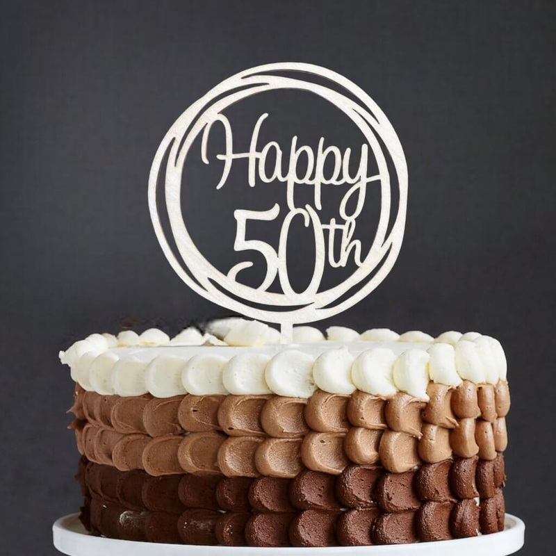 Wooden Geometric 'Happy 50th' Cake Topper