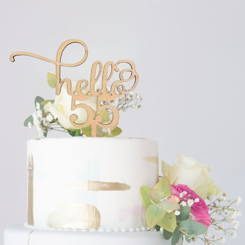 Wooden 'Hello 55' Birthday Cake Topper