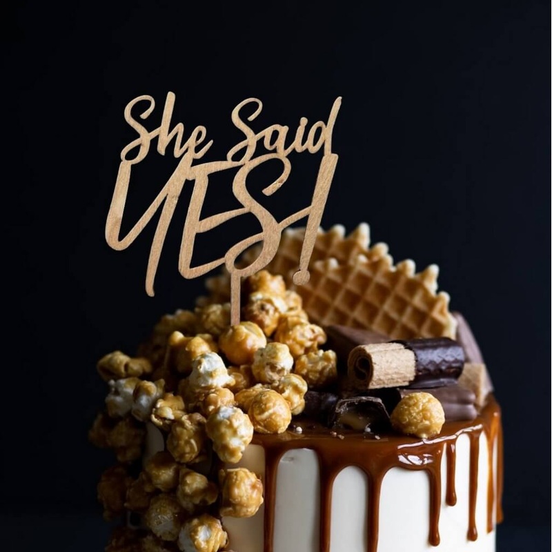 Wooden 'She Said YES!' Cake Topper