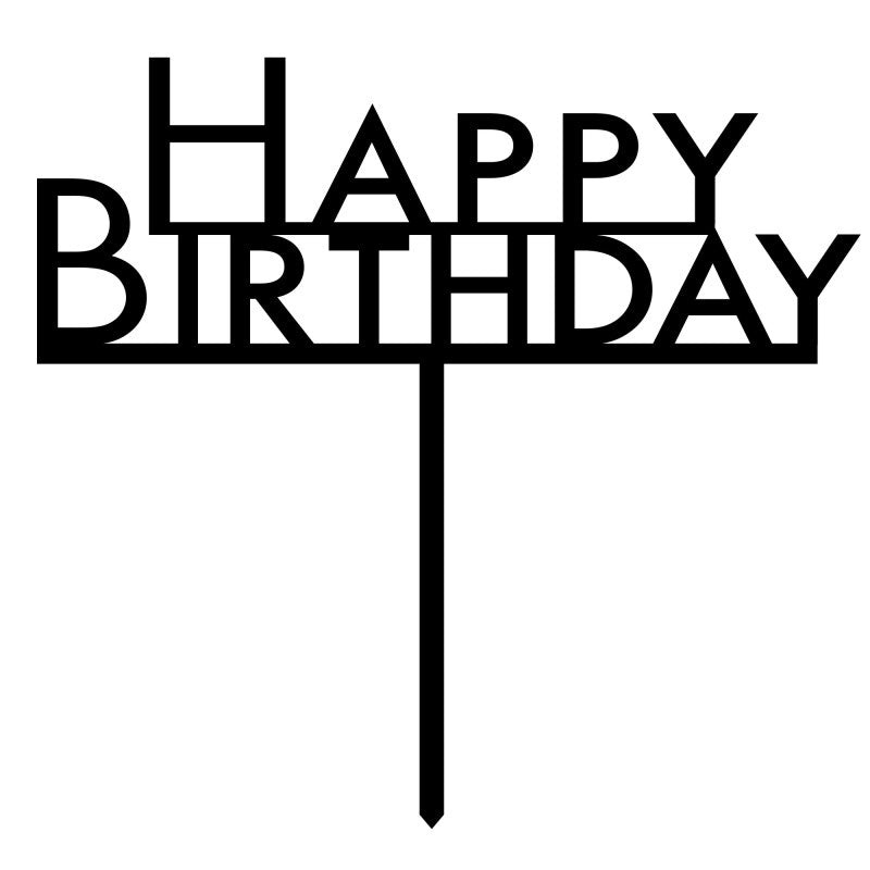 Black Happy Birthday Acrylic  Cake Topper