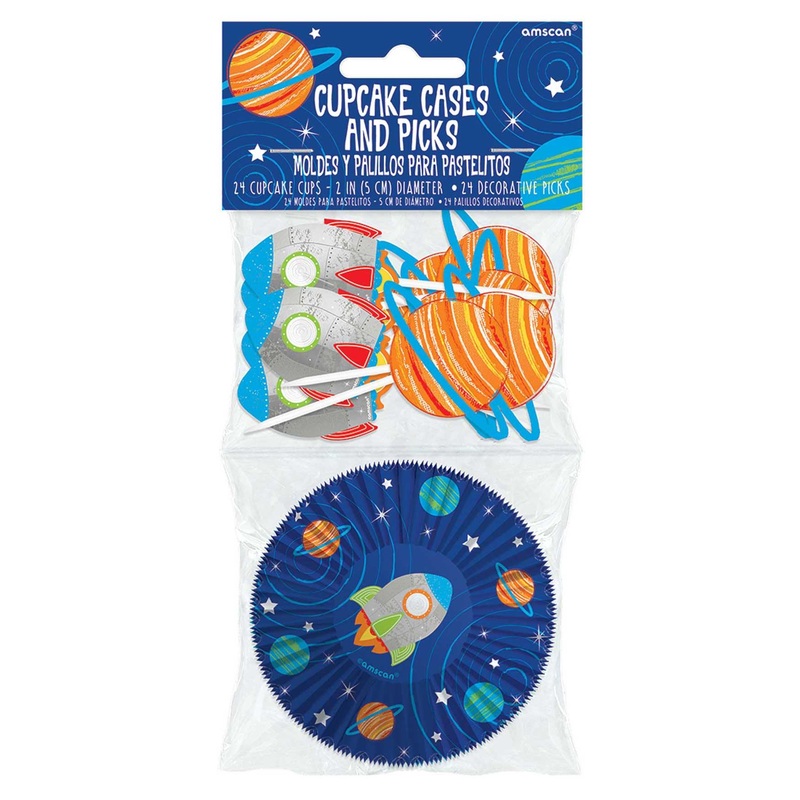 Blast Off Birthday Cupcake Cases & Picks 48pcs