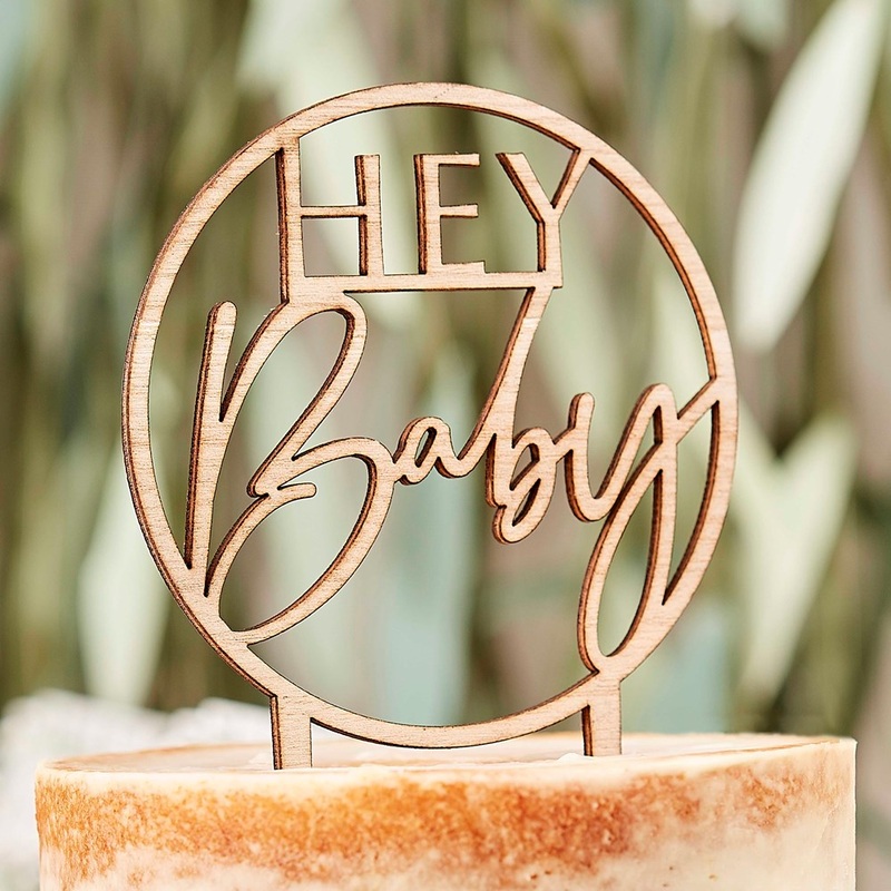 Botanical Hey Baby Wooden Cake Topper