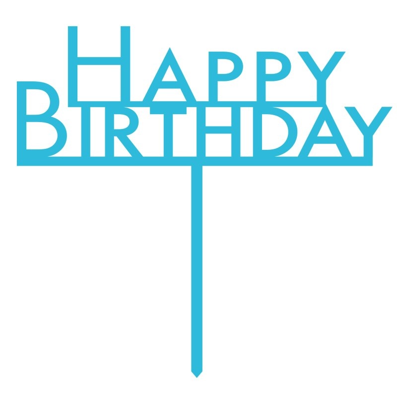 Caribbean Blue Happy Birthday Acrylic Cake Topper