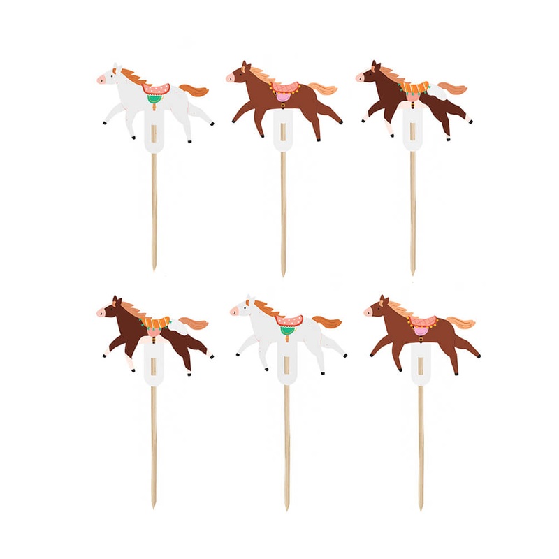 Floral Pony Cupcake Toppers (Set of 6)