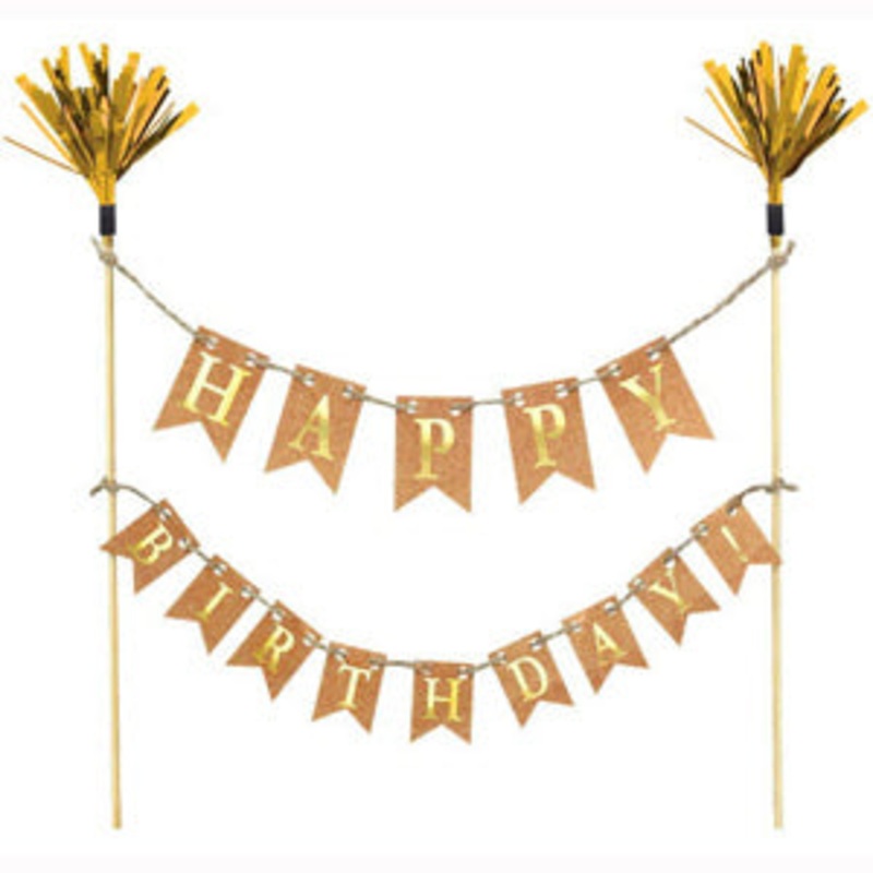 Happy Birthday Gold Cake Banner