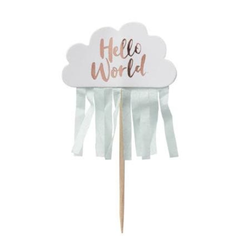 Hello World Cloud Cupcake Toppers (10 Pack)