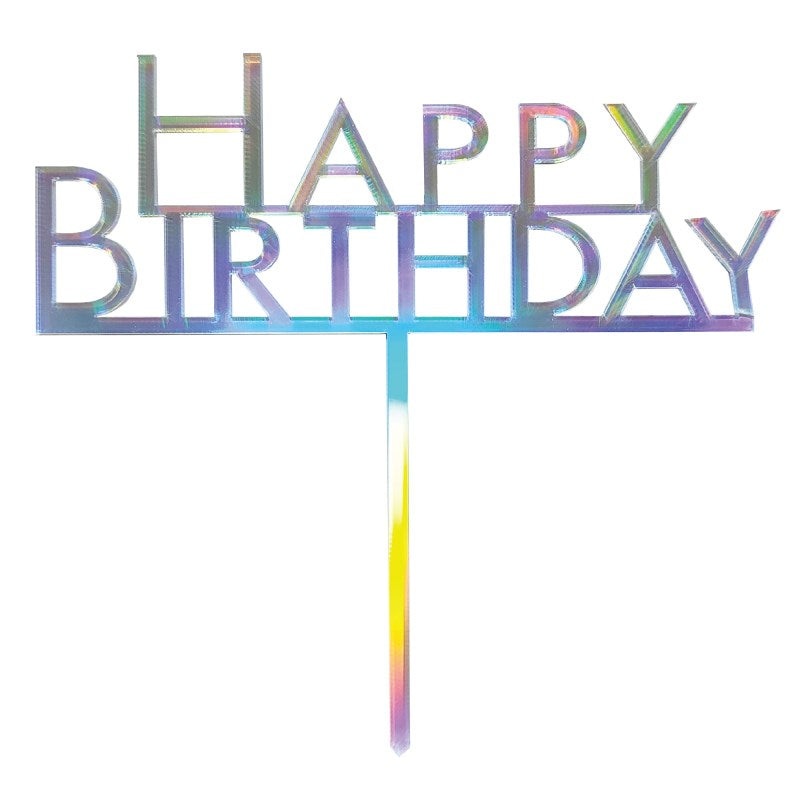 Iridescent Rainbow Happy Birthday Acrylic  Cake Topper