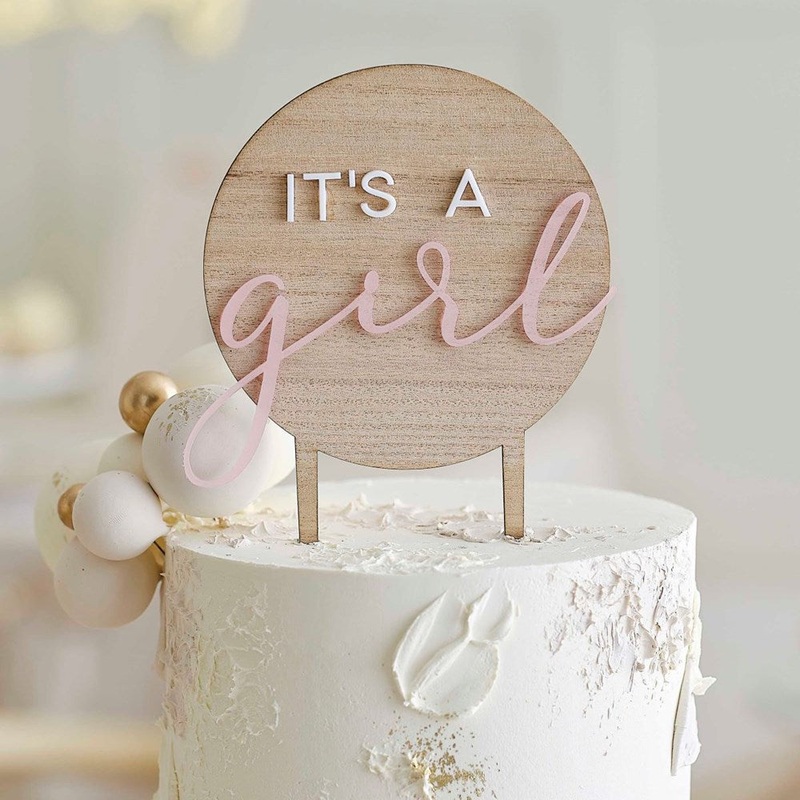 It's A Girl Wooden Cake Topper