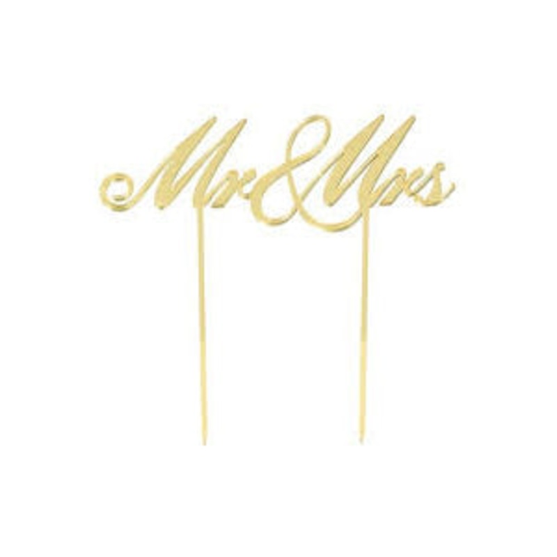 Mr & Mrs. Gold Plastic Cake Topper
