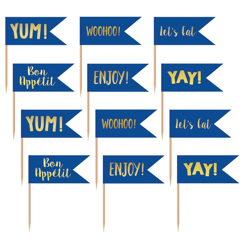 Royal Blue And Gold Cupcake  Pick Toppers