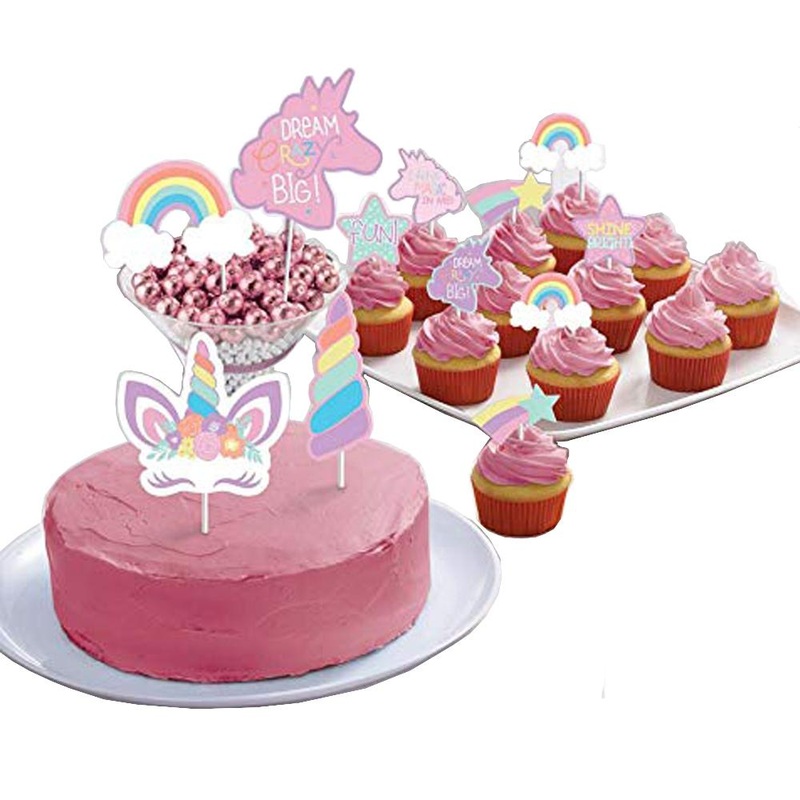 Unicorn Party Paper CakeToppers 12pcs