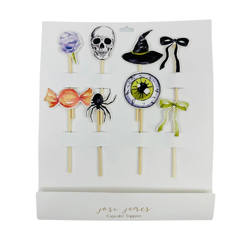 Bows & Boos Halloween Cupcake Toppers x 8