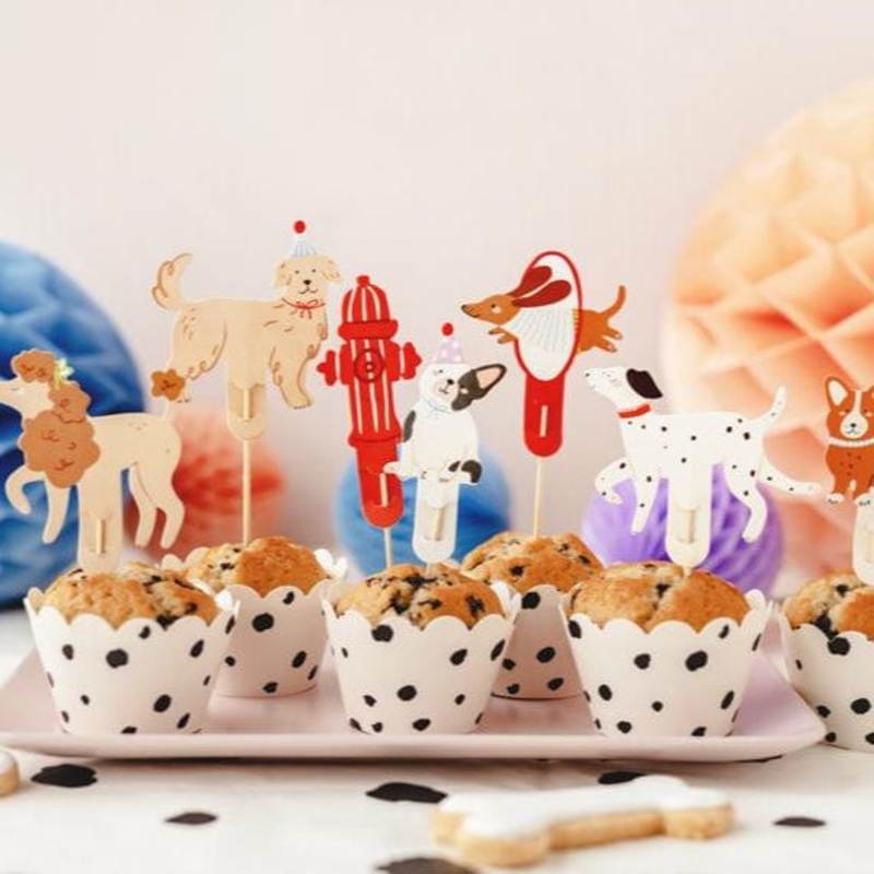 Dog Theme Party Cupcake Toppers x 7