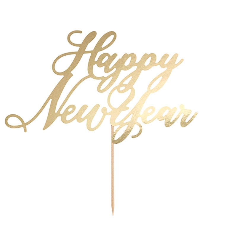 Gold Happy New Year cake topper