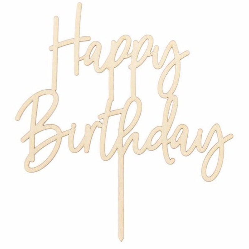 Happy Birthday wooden cake topper