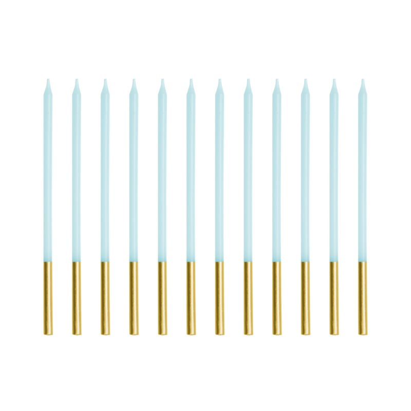 Light Blue Gold Tip Cake Candles x 12
