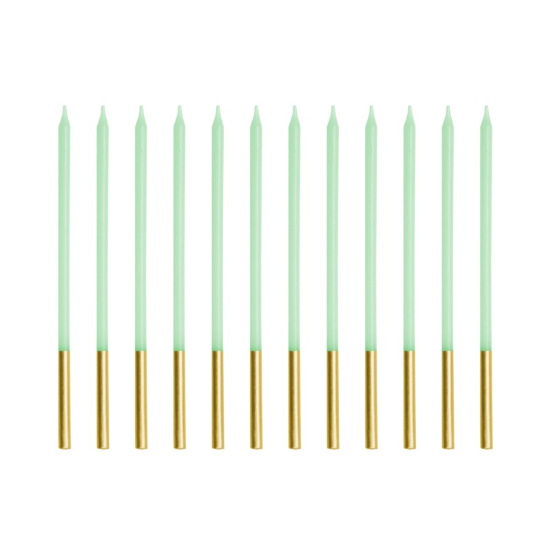 Light Green Gold Tip Cake Candles x 12