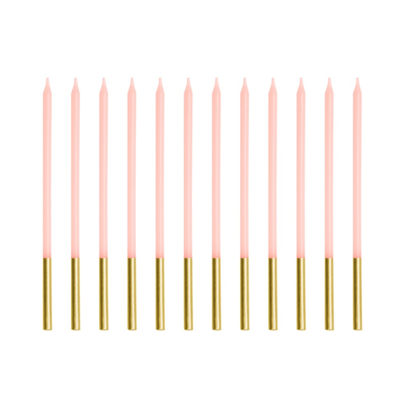Light Pink Gold Tip Cake Candles x 12