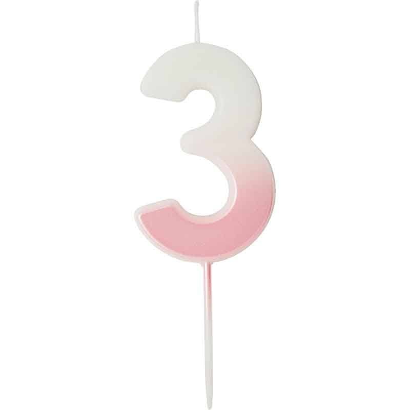 Pink Ombre Number 3 Cake Candle