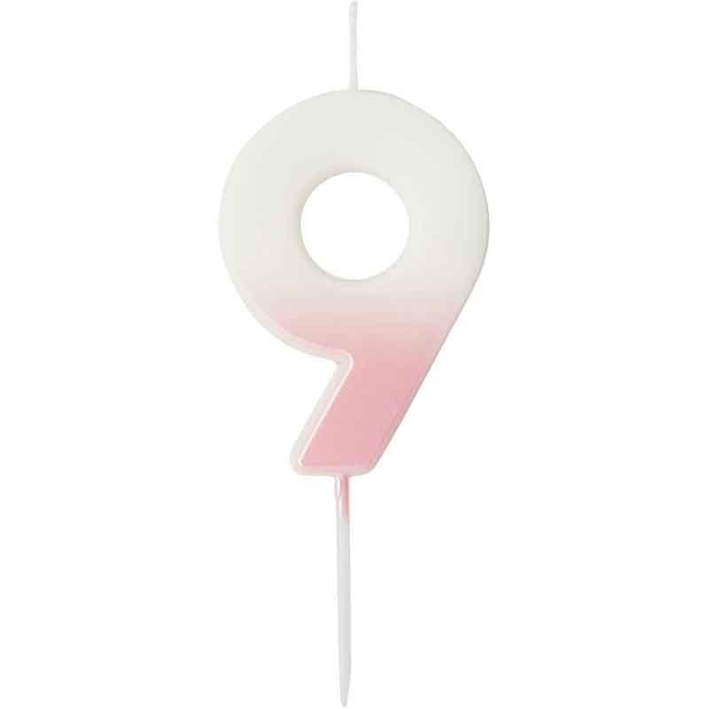 Pink Ombre Number 9 Cake Candle
