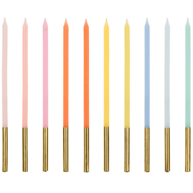 Rainbow Gold Tip Cake Candles x 10