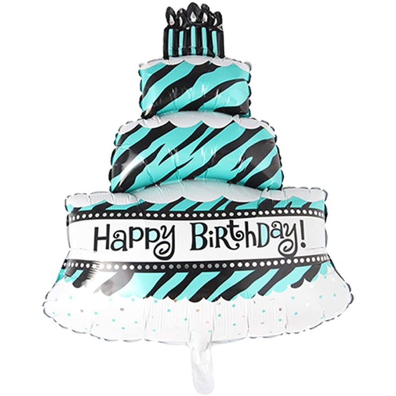 Three Layers Blue Happy Birthday Cake Balloon - 39 Inch - With Helium