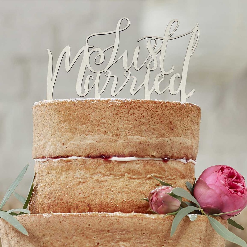 Wooden Just Married Cake Topper