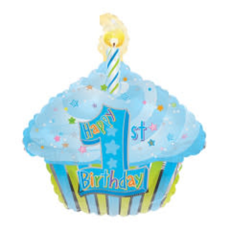 1st Birthday Boy Cupcake 22 Balloon