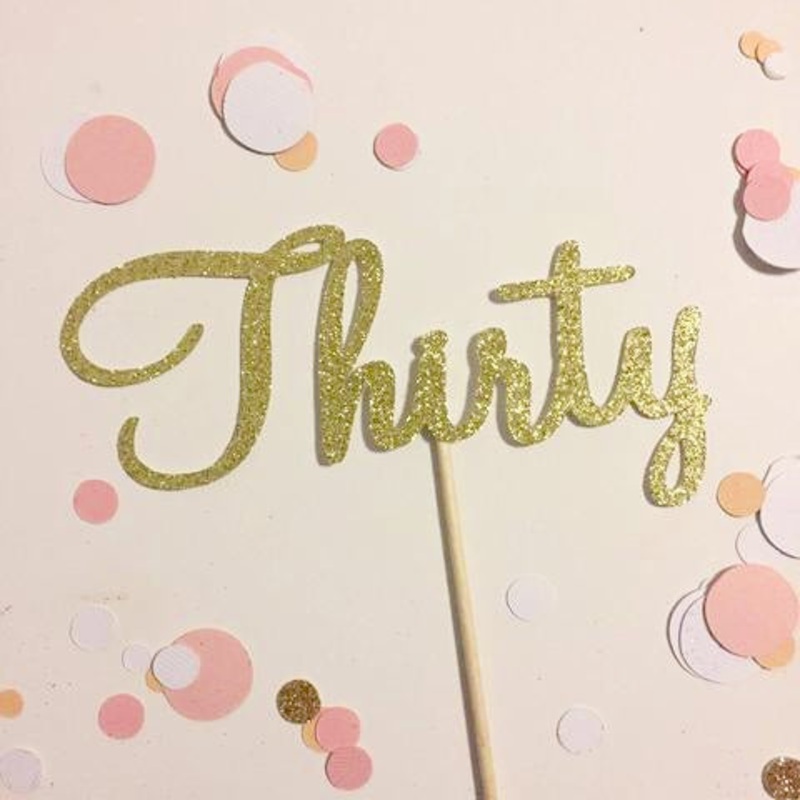 30th Birthday 'Thirty' Glittered Cake Topper in Gold