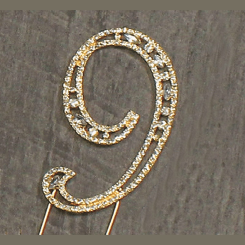 #9 Rhinestone Gold Cake Topper 3.75