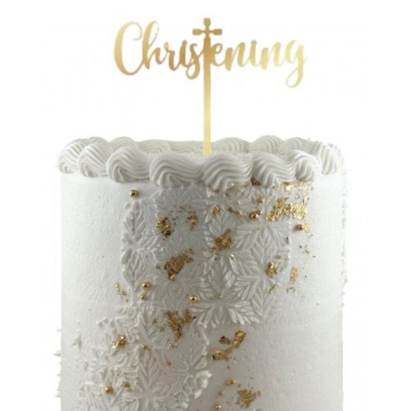 Cake Topper Acrylic 2mm Christening Gold #430416