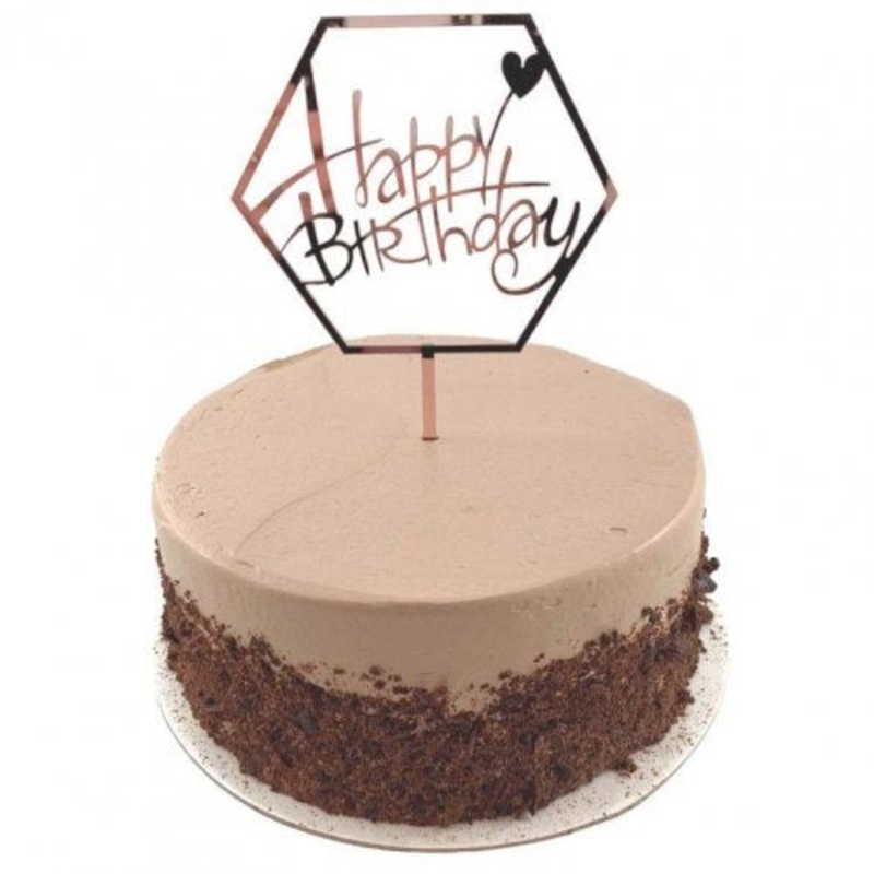 Cake Topper Acrylic 2mm Happy Birthday Hex Rose Gold #443021
