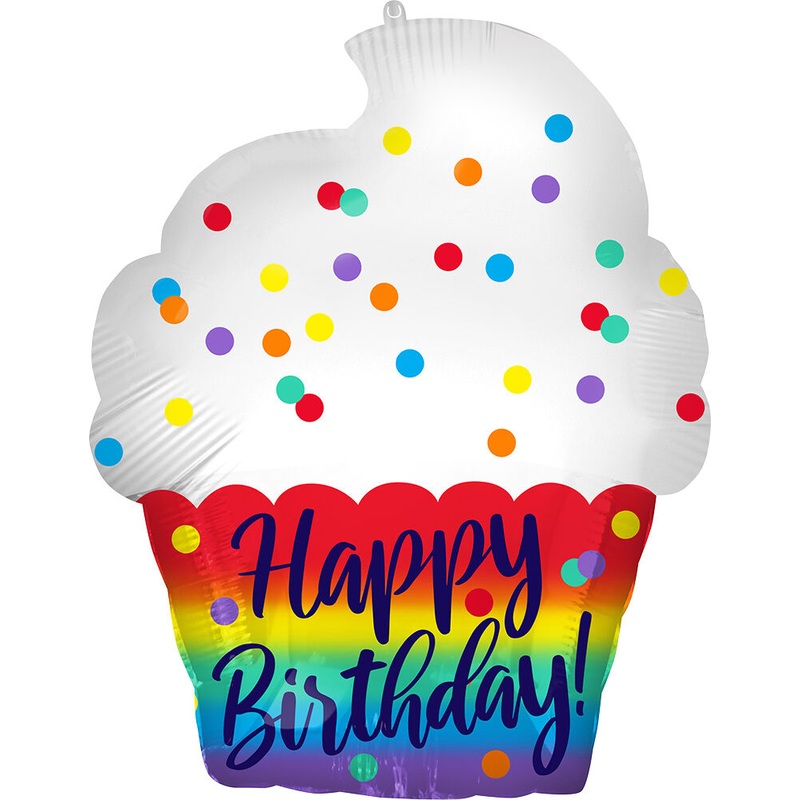 Happy Birthday Satin Cupcake 18" Balloon
