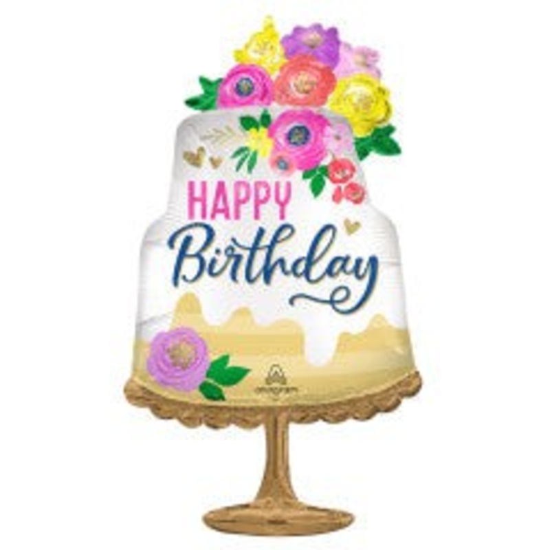 Happy Birthday Satin Floral Cake 32 Balloon
