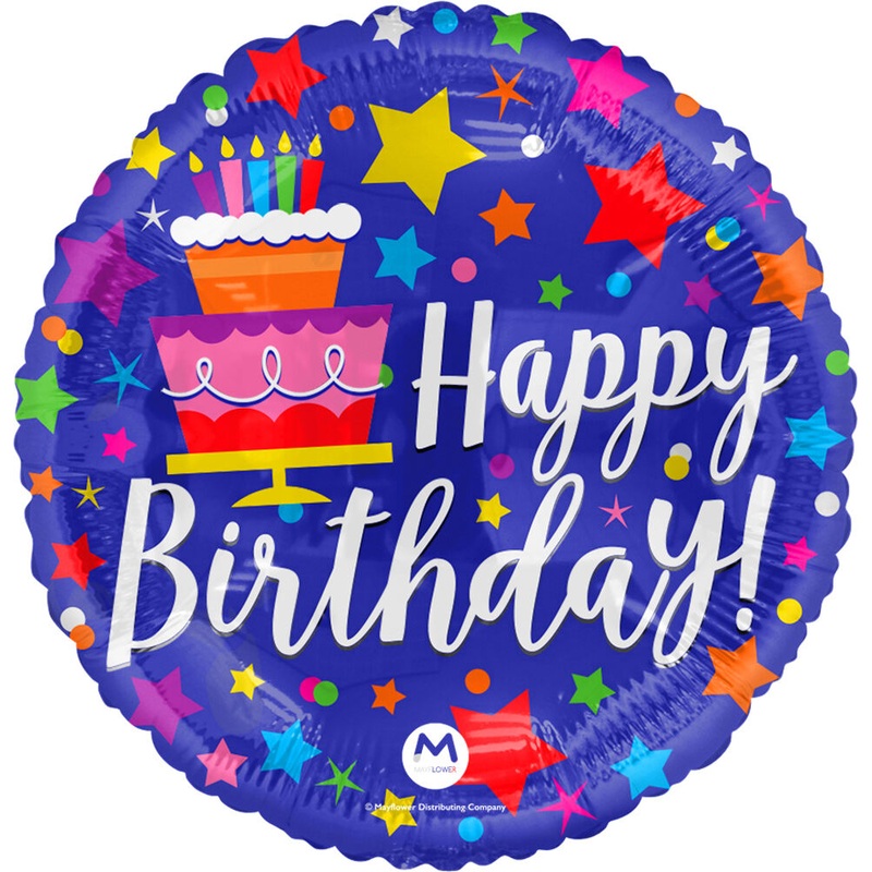 Happy Birthday Stars and Cake 17" Balloon