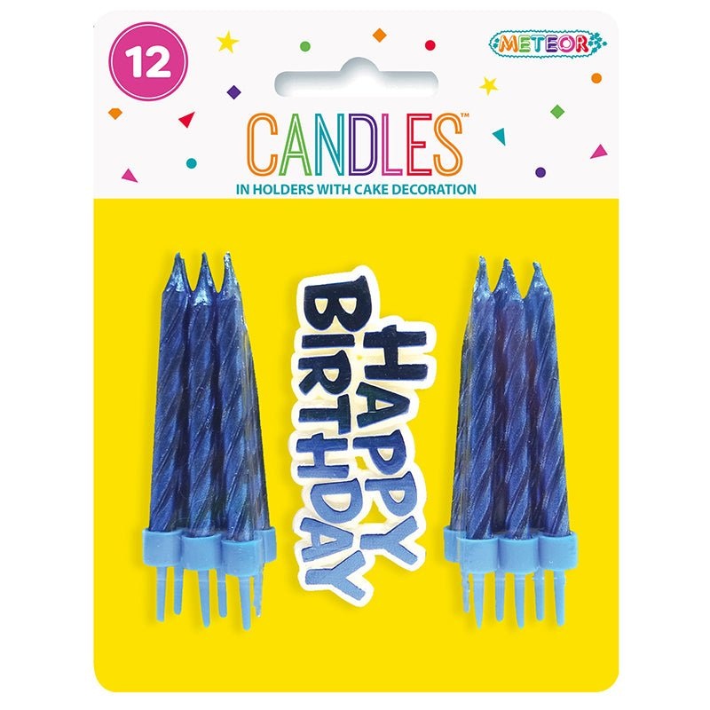 12pk Birthday Candles with Cake Decoration - Blue