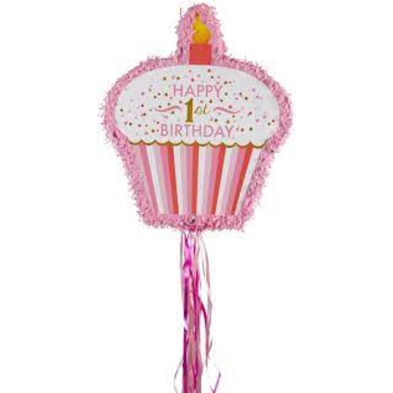 1st Birthday Pink Cupcake Piata - No Returns